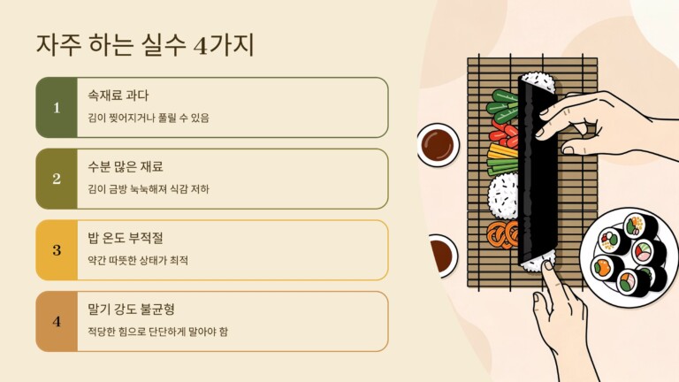 김밥을 만들 때 자주 하는 실수